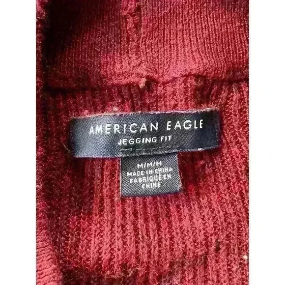 American Eagle Jegging Fit Sweater Sz Medium Mock Neck Raw Hem Burgundy - Picture 5 of 8